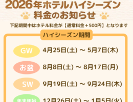 ホテルハイシーズン料金についてのお知らせ🏨